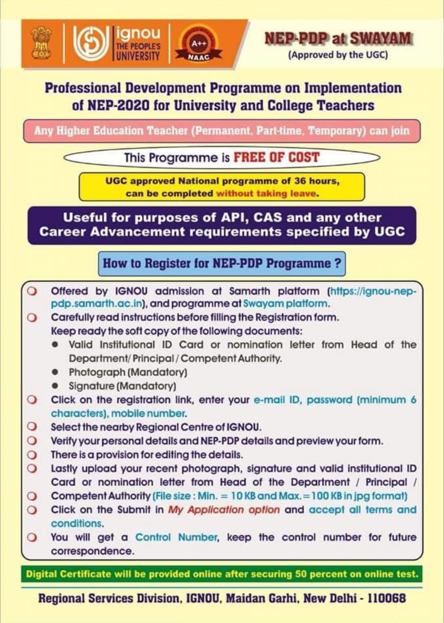 IGNOU RC Varanasi Student Corner Professional Development Programme IGNOU RC Varanasi Student Corner Professional Development Programme